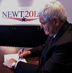 Former Speaker Newt Ginrich signing the Death Tax Repeal Pledge at his campaign headquarters in 2012